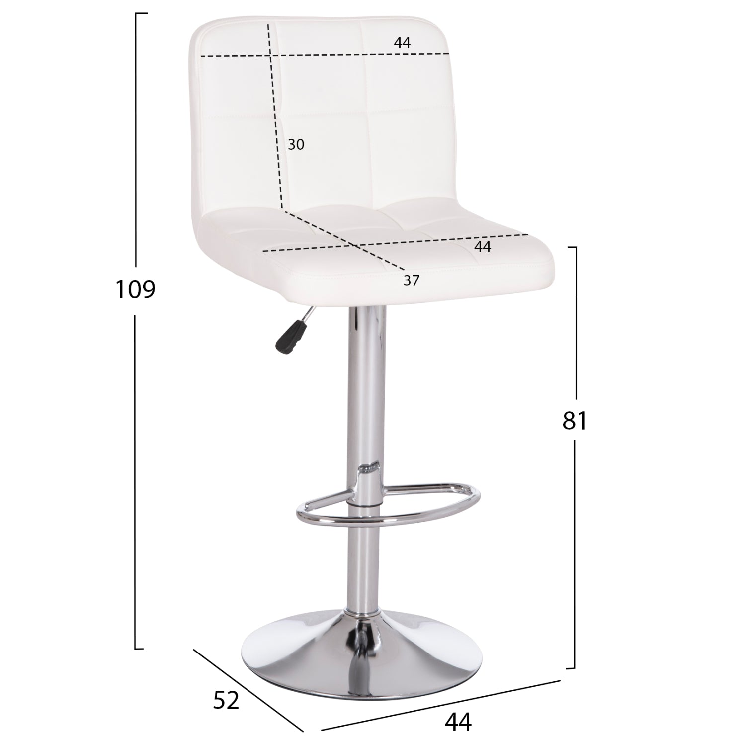 Бар стол Диана бяла еко кожа крак хром