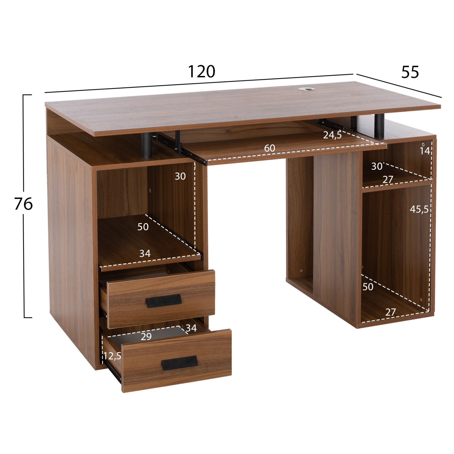 Офис бюро STATUS орех цвят 120X55X76 см