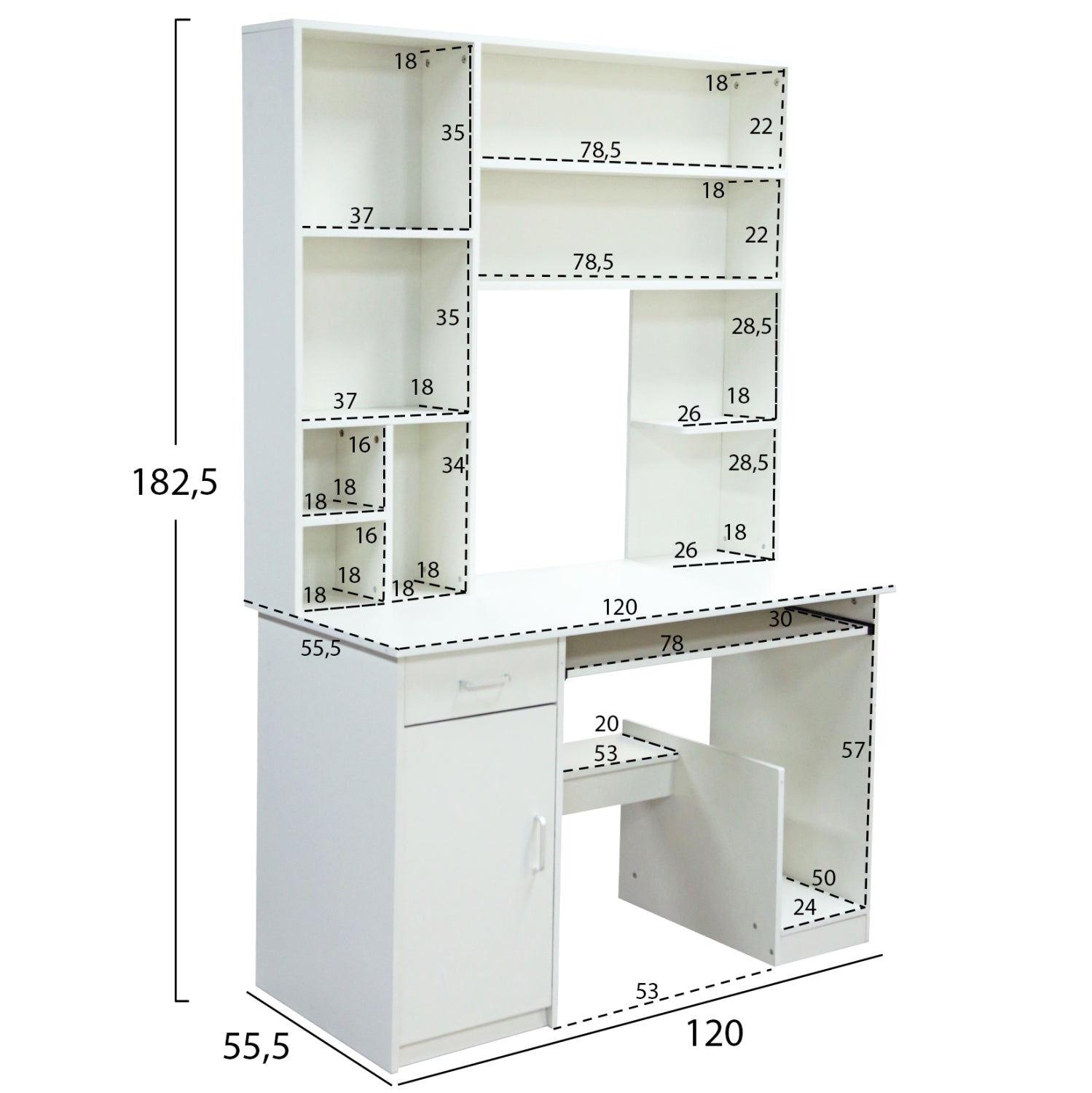 Офис бюро STATUS бял цвят 120x55.5x182.5 см