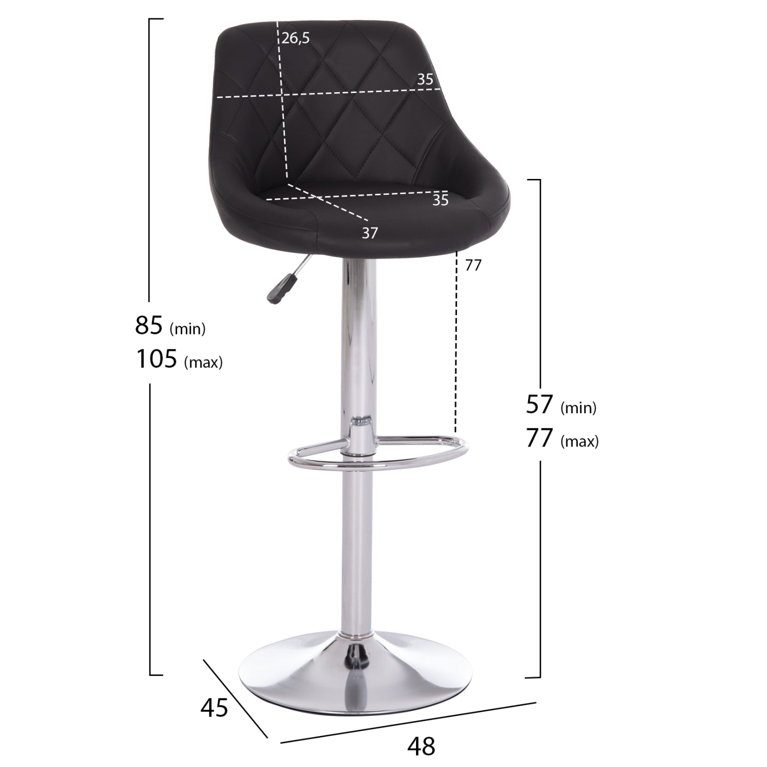 Бар стол ROSE КГ204.21 с хромиран амортисьор и черен PU 48x45x105см.