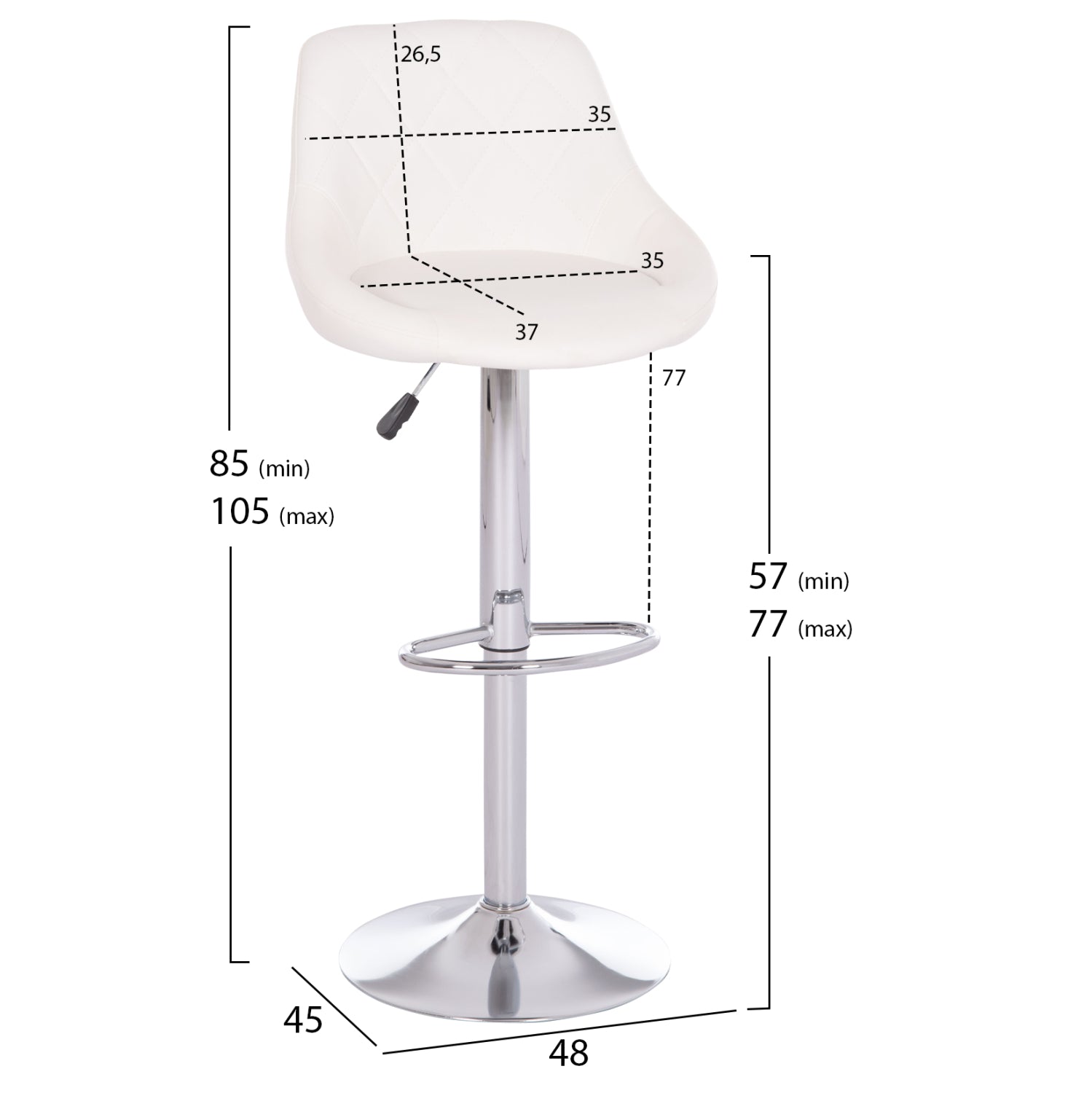 Бар стол ROSE КГ204.22 с хромиран амортисьор и бял PU 48x45x105см.
