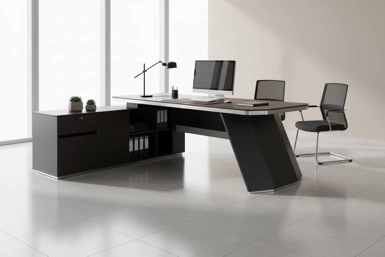 Професионално офис бюро ROSEWOOD ляв ъгъл цвят сив-венге 220X180X76см