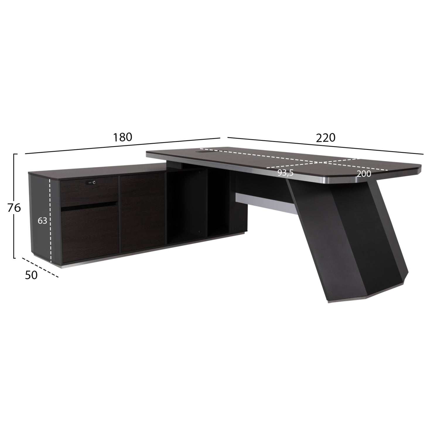 Професионално офис бюро ROSEWOOD ляв ъгъл цвят сив-венге 220X180X76см