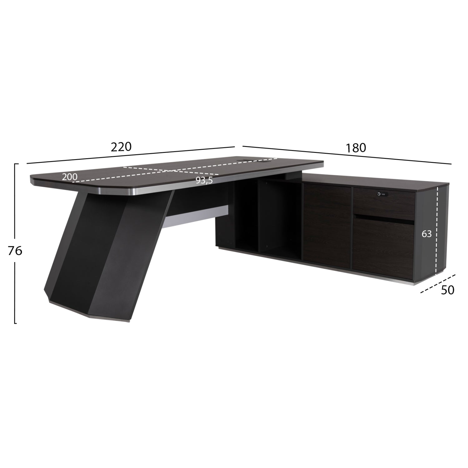 Префесионално офис бюро ROSEWOOD десен ъгъл цвят венге-сив 220X180X76см
