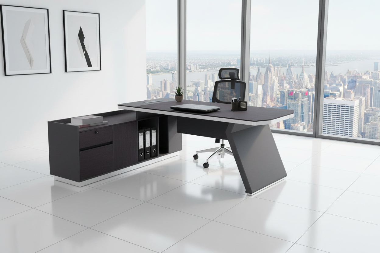 Офис бюро  ROSEWOOD сив цвят 220X180X76см