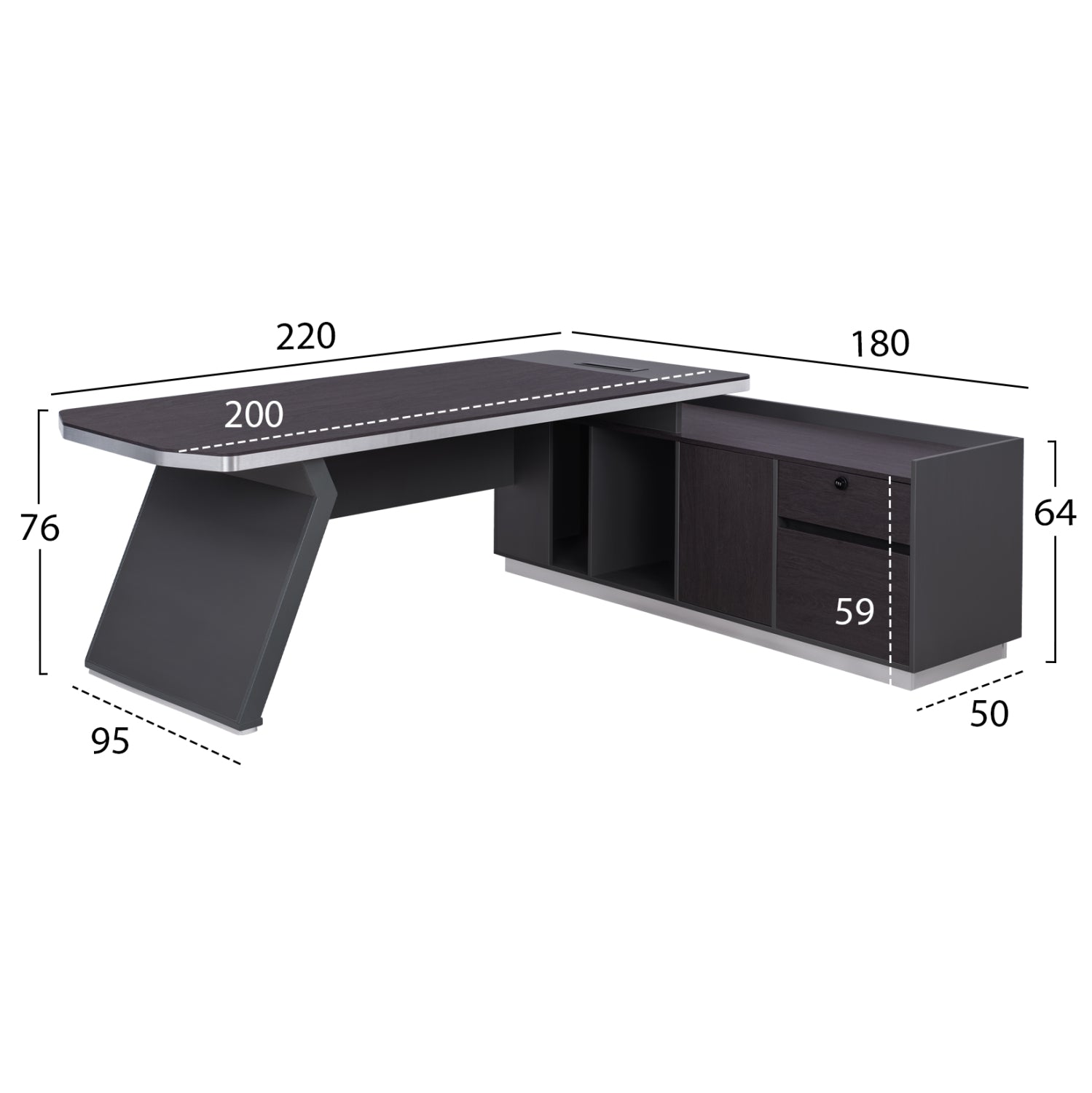 Бюро професинално ROSEWOOD 220x180 - десен ъгъл цвят венге-сив
