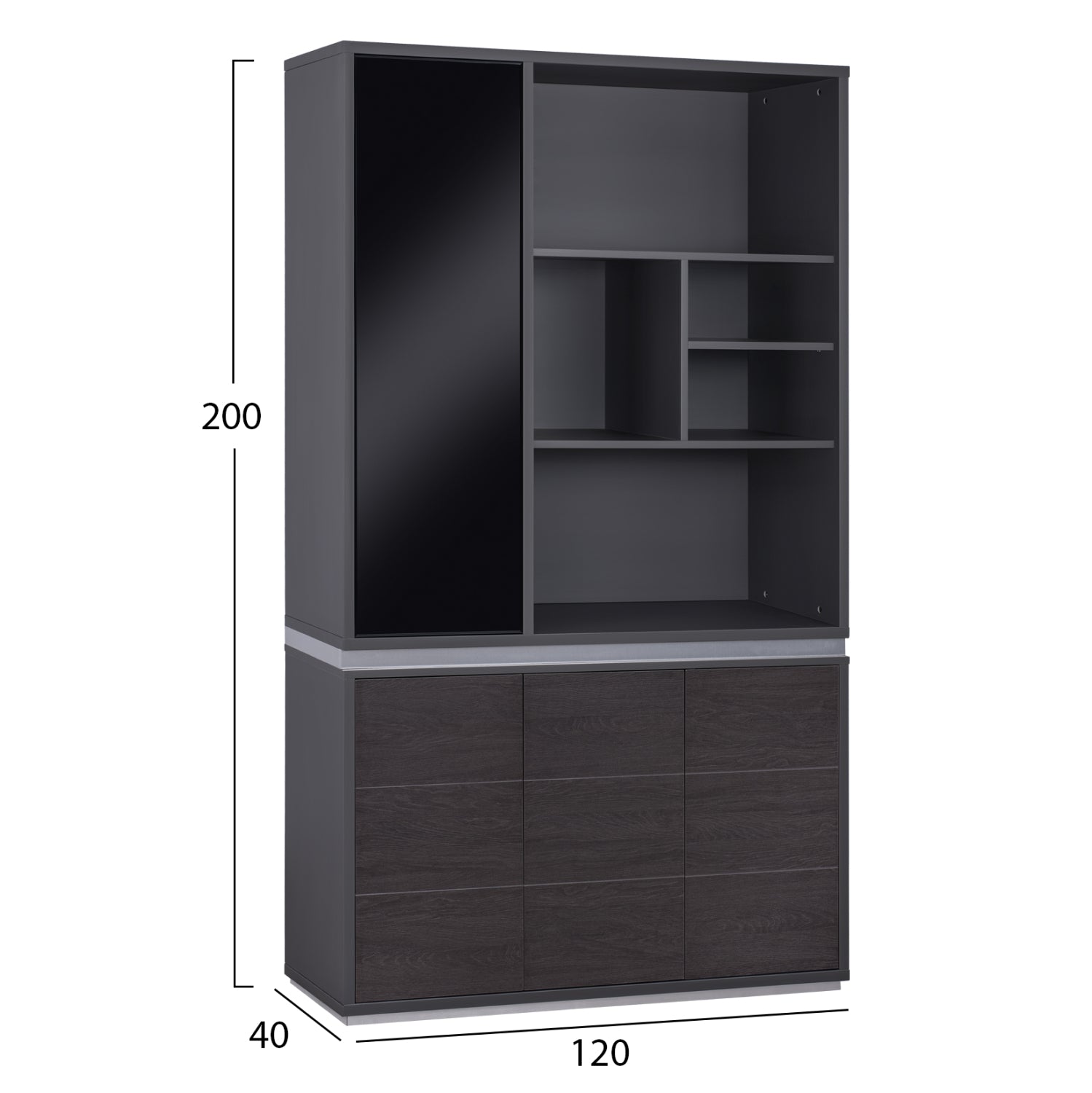 Библиотека ROSEWOOD -цвят венге-сив 120Χ40Χ200см