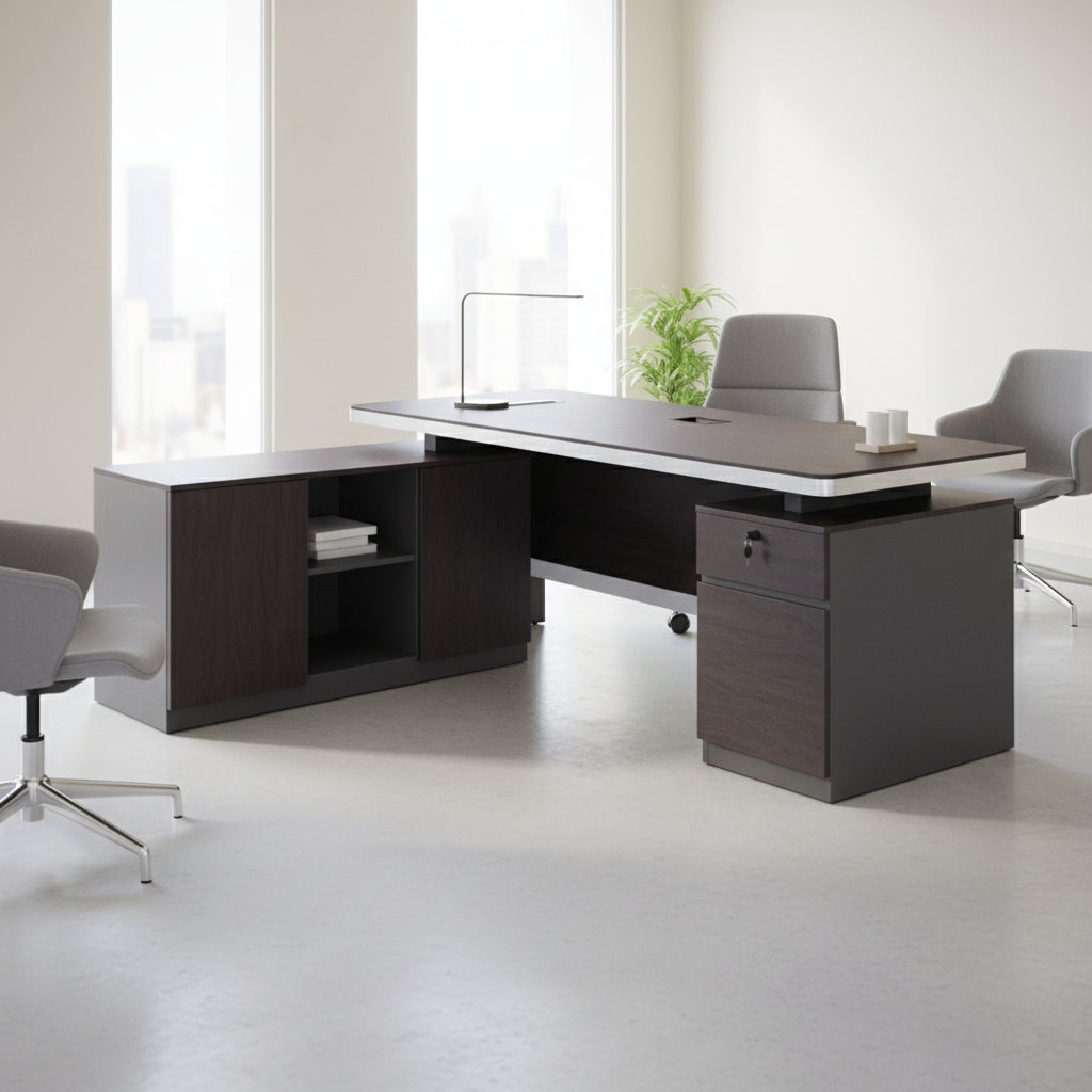 Офис бюро  ROSEWOOD  ляв ъгъл цвят венге-сив 180X160X76см