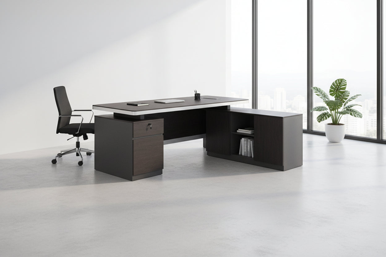 Офис бюро ROSEWOOD 180x160 - десен ъгъл венге-сив цвят