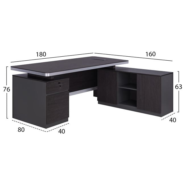 Офис бюро ROSEWOOD 180x160 - десен ъгъл венге-сив цвят