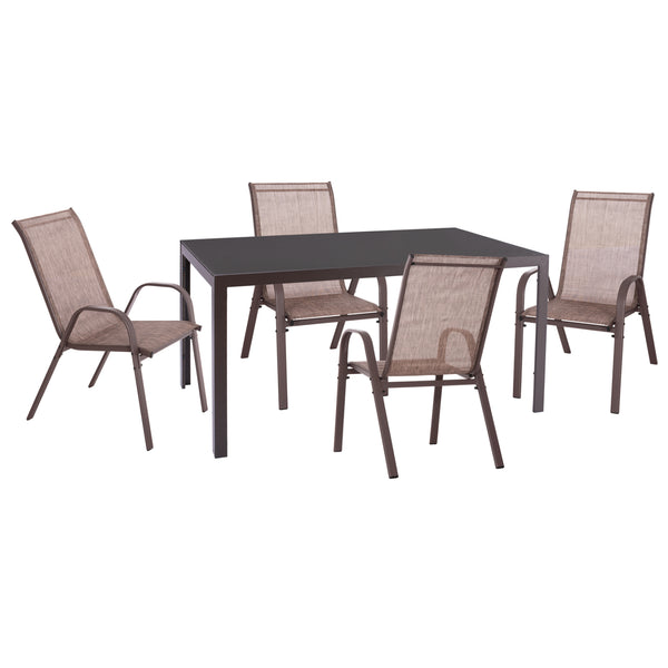 Комплект градински  LEOFER от 5 части с маса 150x90x75 и 4 стола- кафяв метал