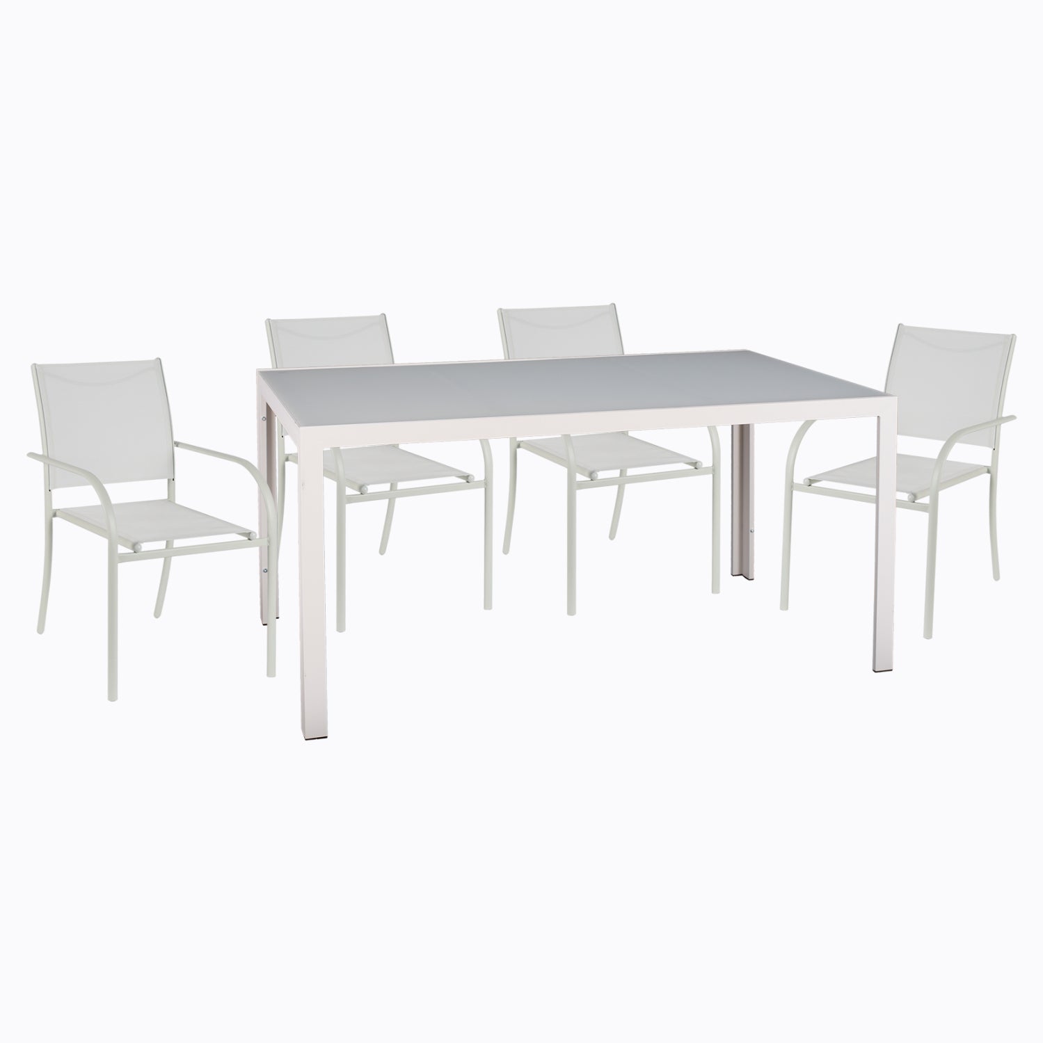 Градински комплект от 5 части/ бяла метална маса  150/90см- бели метални столове