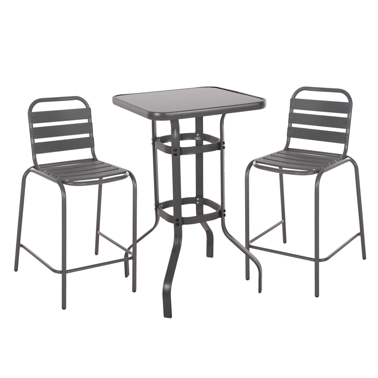 Бар комплект за градина Laura  с маса 60x60x100 от 3 части, сив метал и алуминий