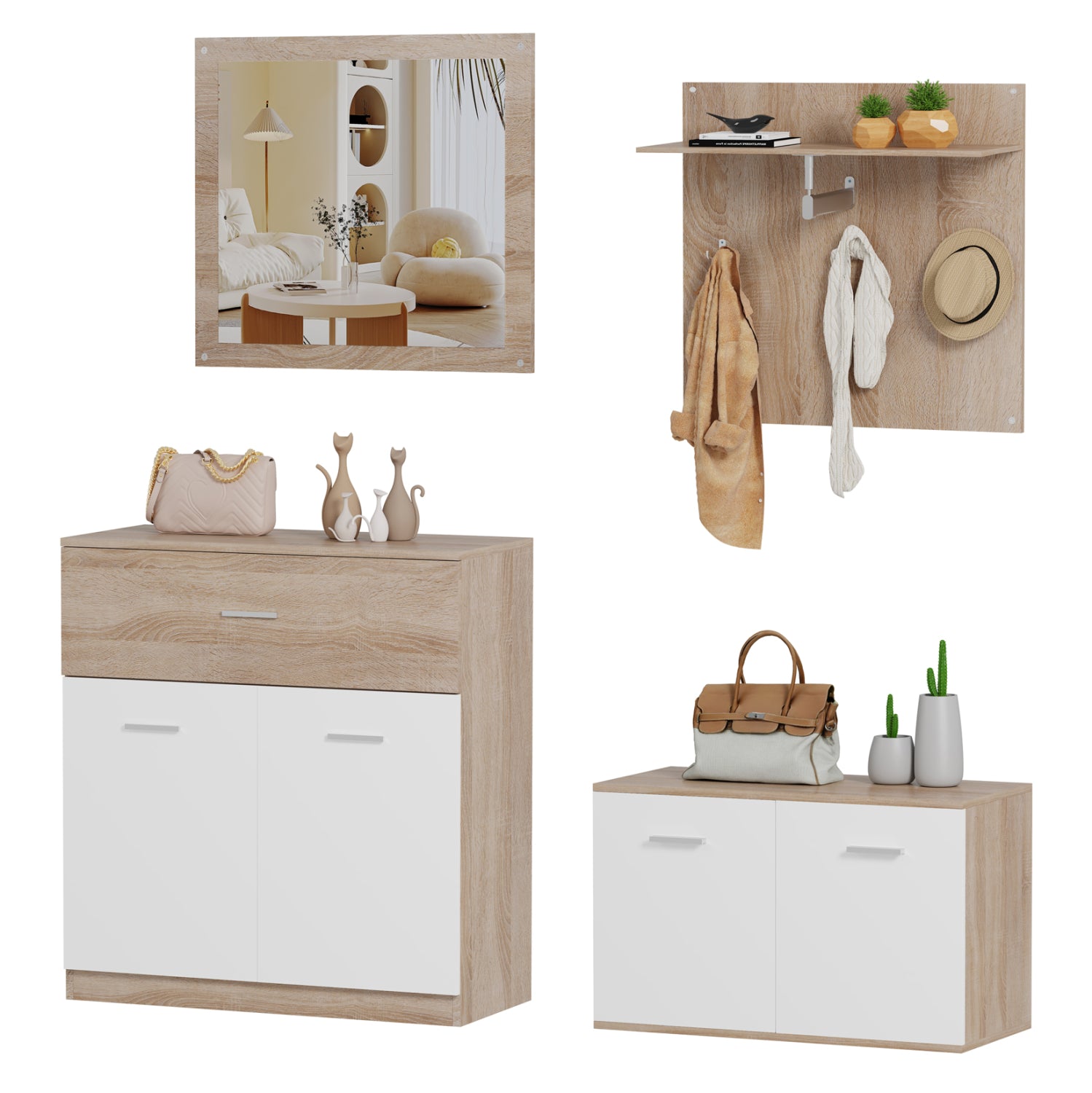 Комплект за вход 4 част dionne меламин в цвят sonama-white