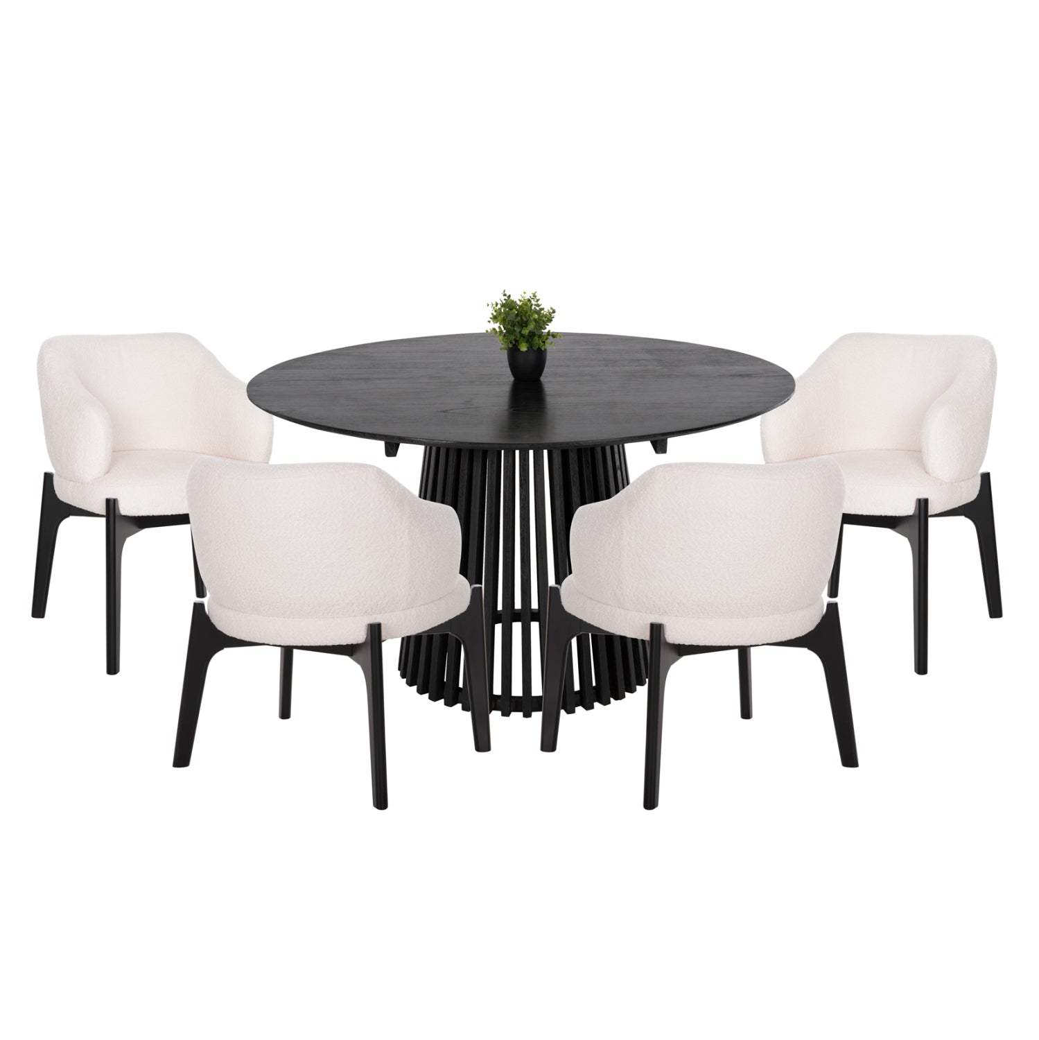 Комплект за трапезария от 5 части Abai кръгла маса φ150см и 4 стола - черен