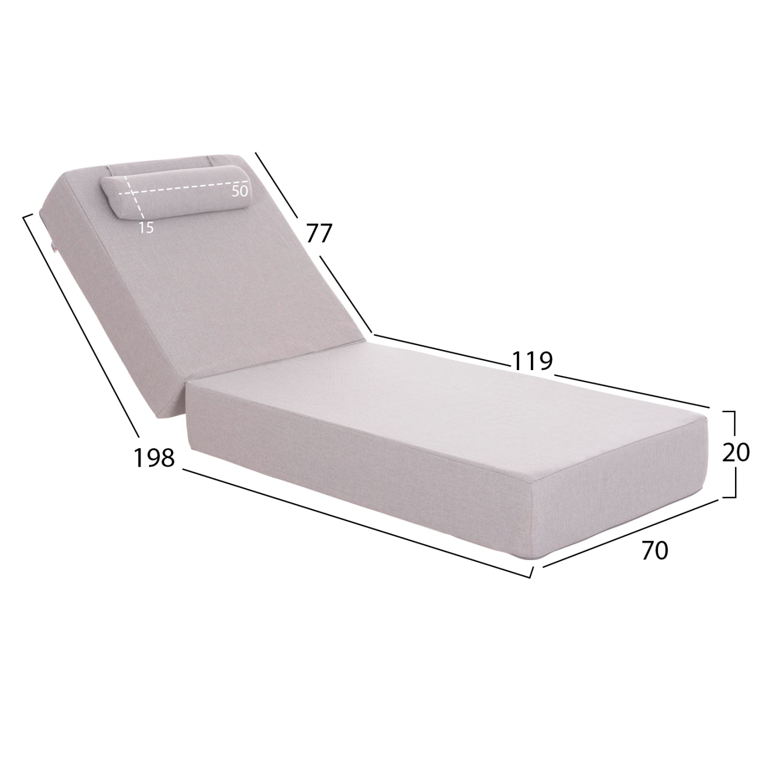 Възглавница за шезлонг  с пяна 198x70x20см