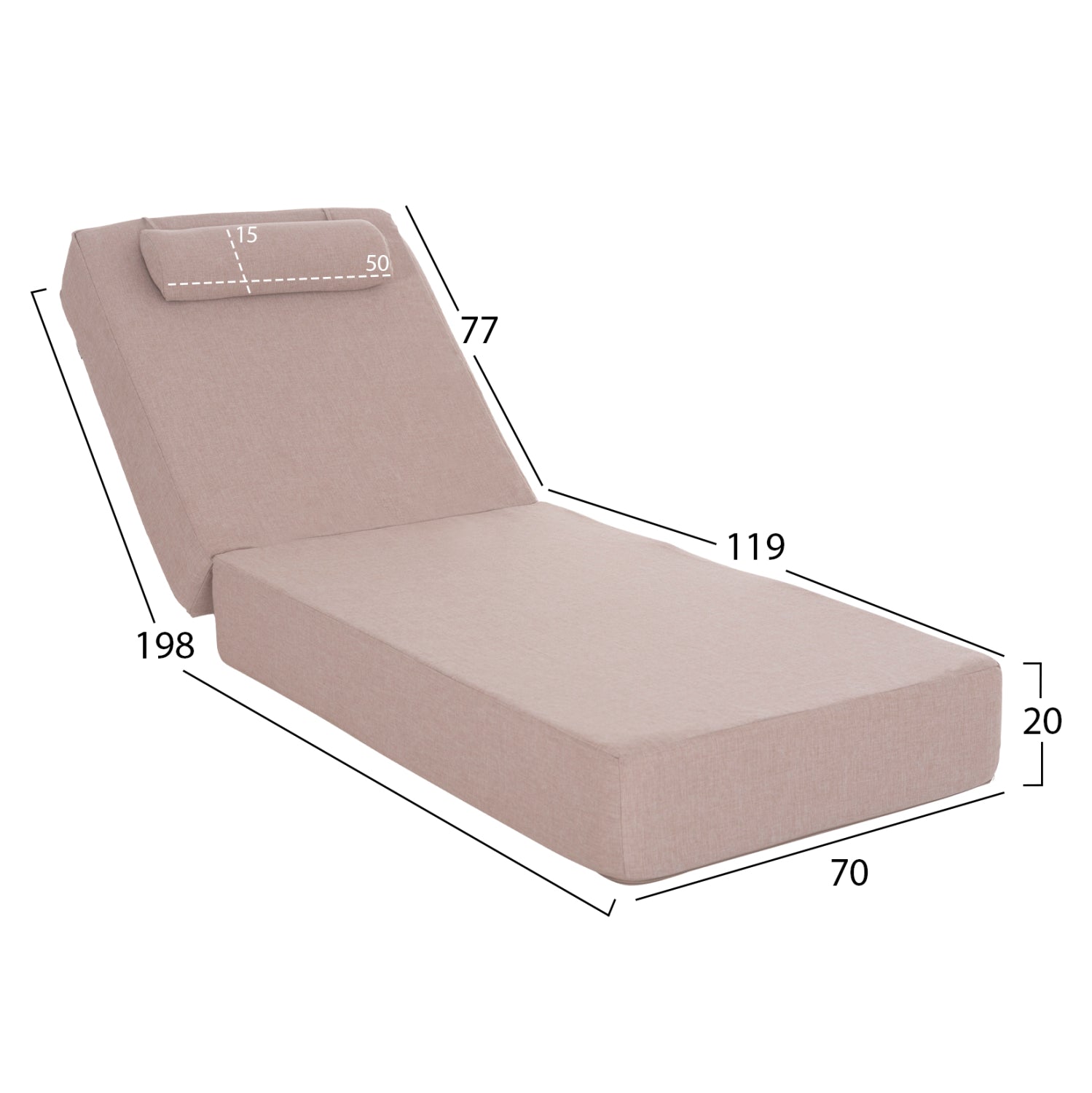 Възглавница за шезлонг  с пяна 198x70x20см