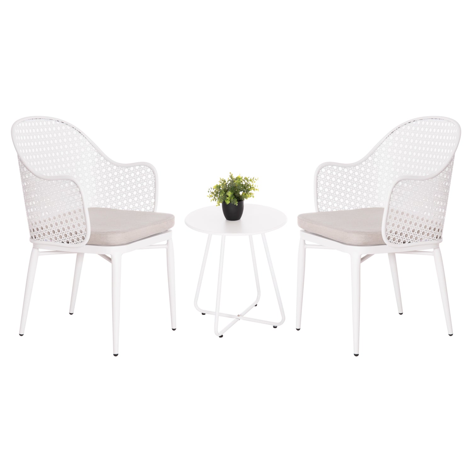 Комплект за отдих 3бр външен Оrego алуминий и метал в бяло с маса Φ50x56