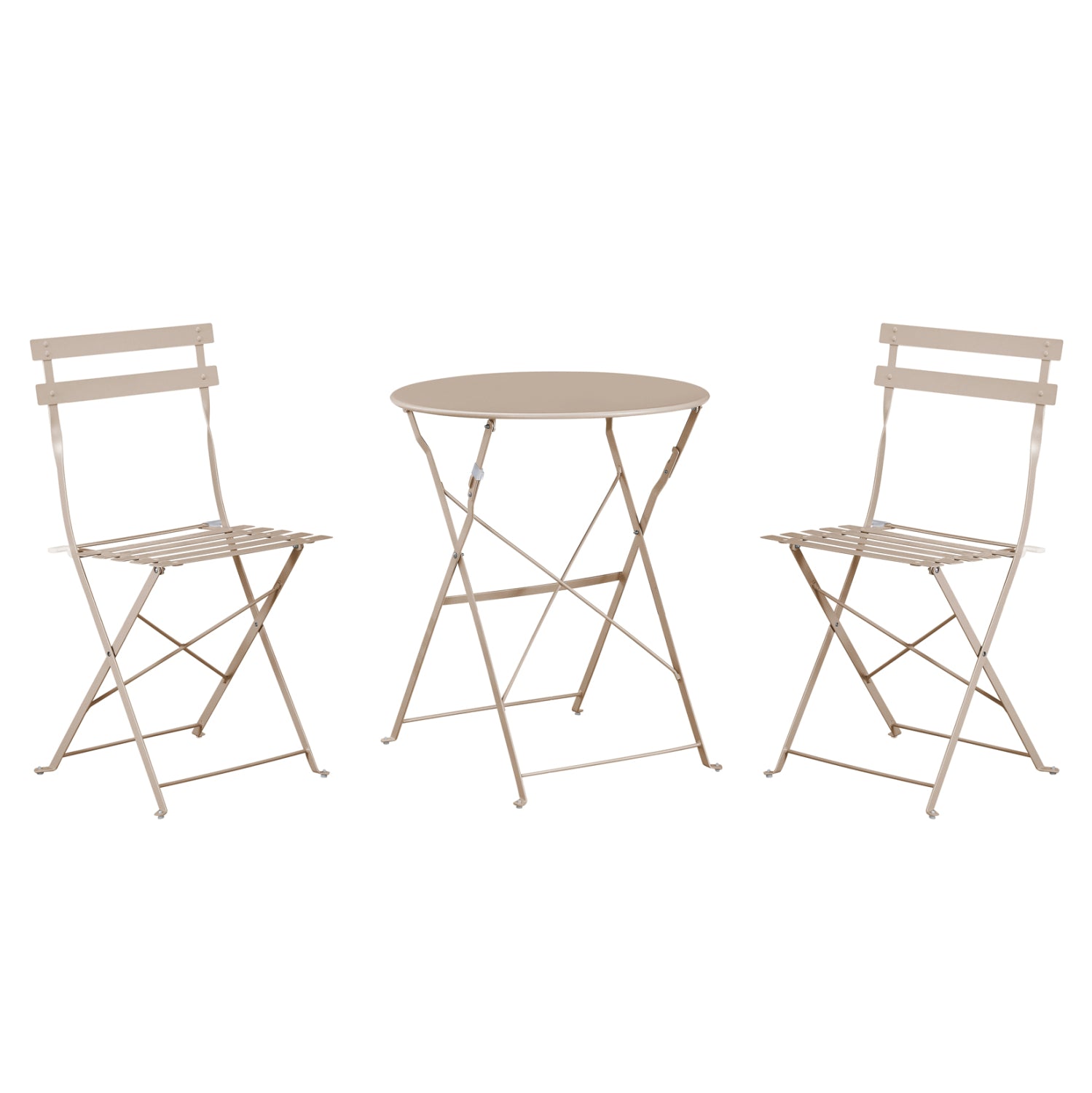 Комплект 3части/ сгъваеми метална маса Φ60x70 и столове Sophie в цвят капучино