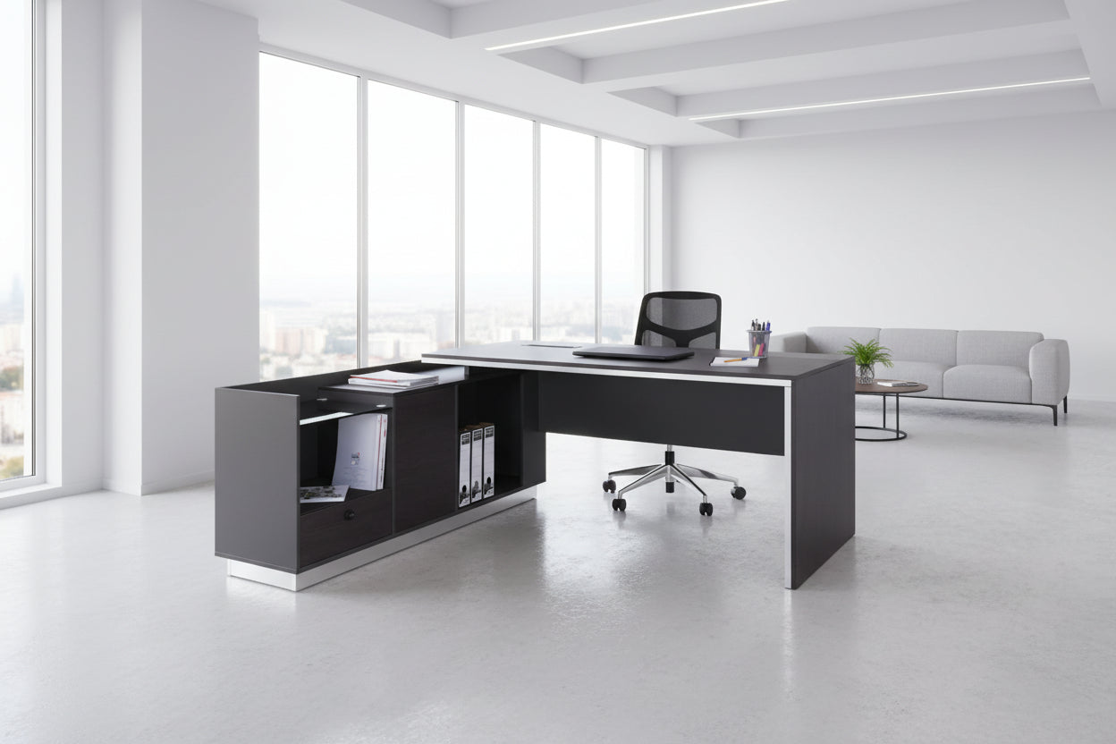 Офис бюро  ROSEWOOD  ляв ъгъл цвят венге-сив 200X160X76см