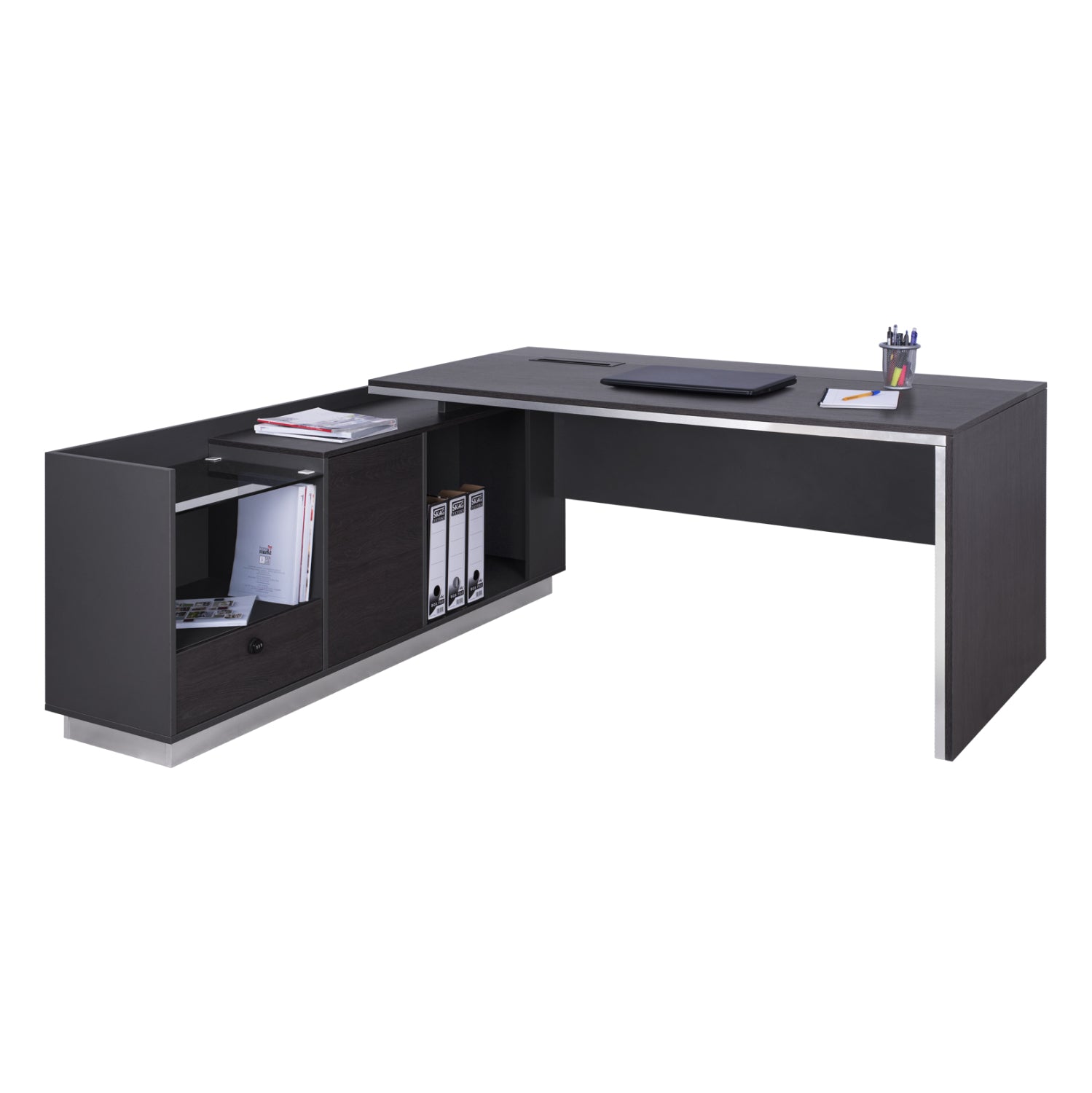 Офис бюро  ROSEWOOD  ляв ъгъл цвят венге-сив 200X160X76см