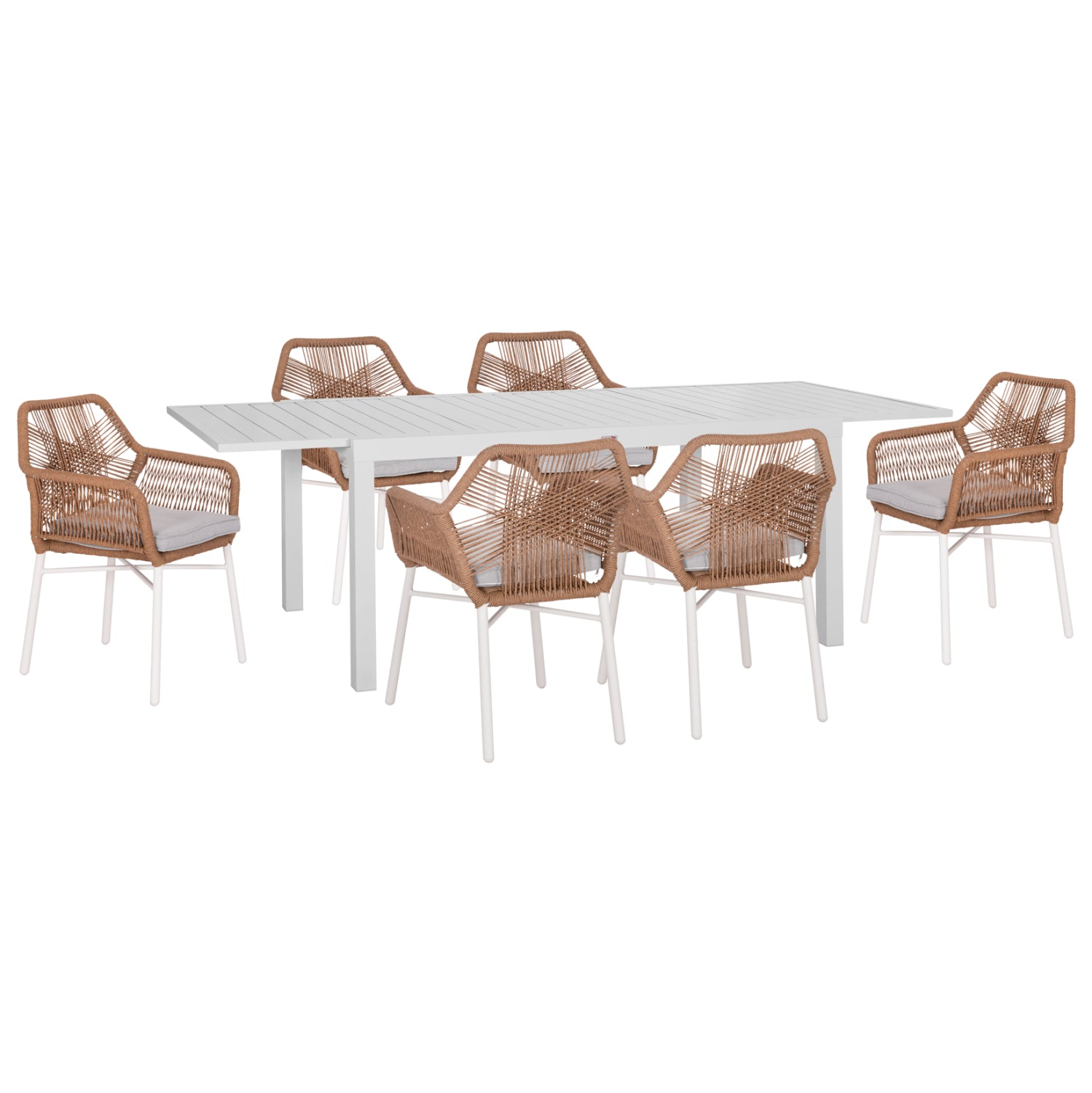 Външен трапезен комплект 7бр Крум бял алуминий, ратанов с маса 160-240x90x73