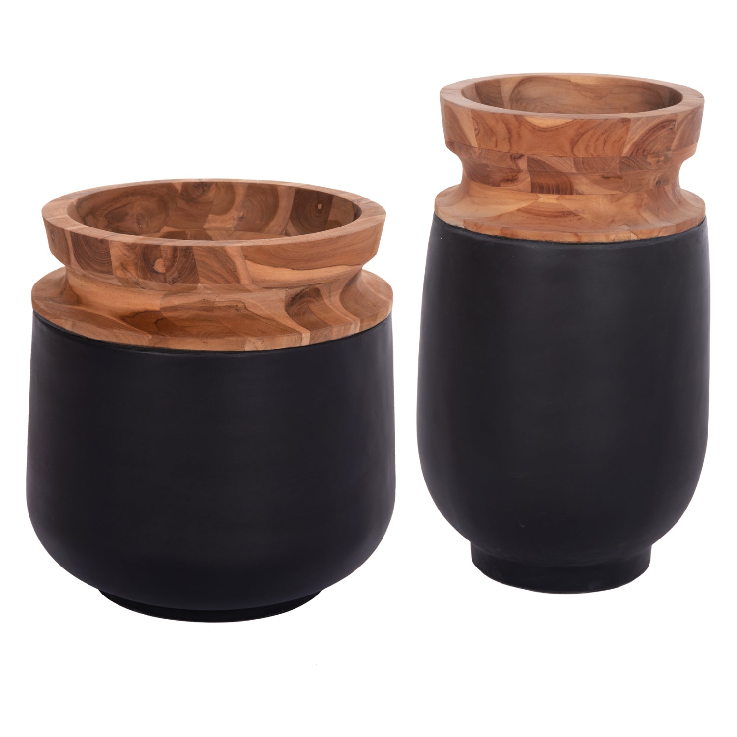 Декоративни подови вази 2бр. LINTER фибро цимент черно-тиково дърво 47сми 60cm
