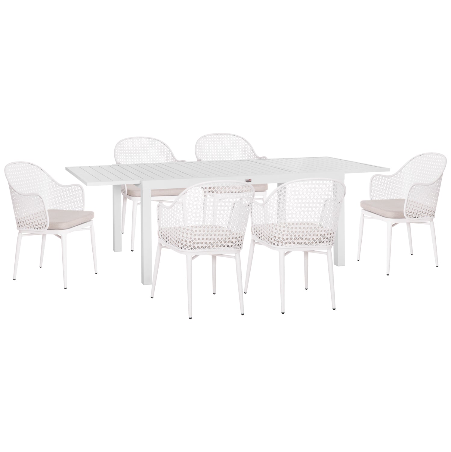 Външен трапезен комплект маса Krum с 6 кресла--бял алуминий с маса 160-240x90x73