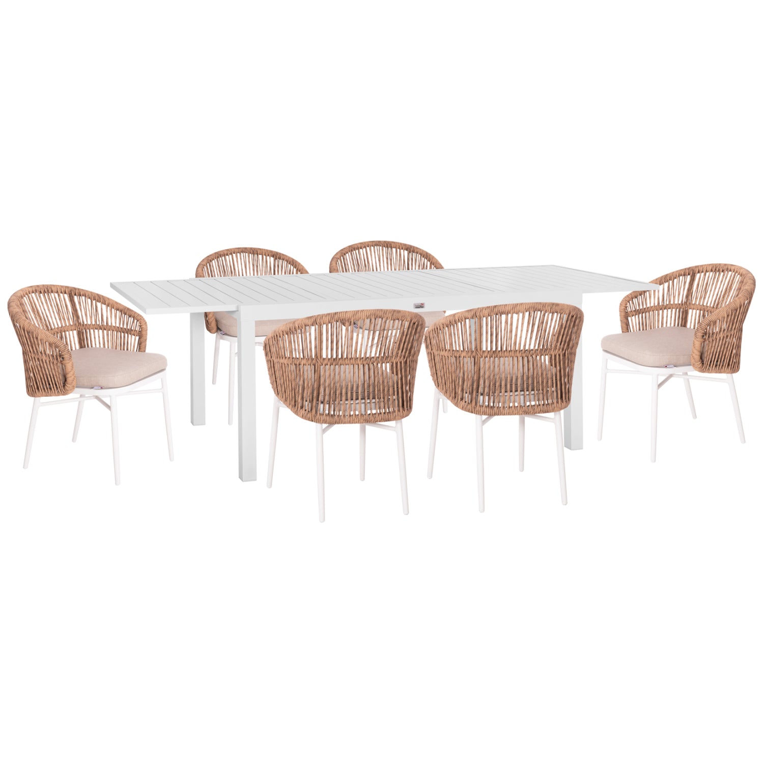 Външен трапезен комплект 7бр Крум бял алуминий-ператан с маса 160-240x90x73