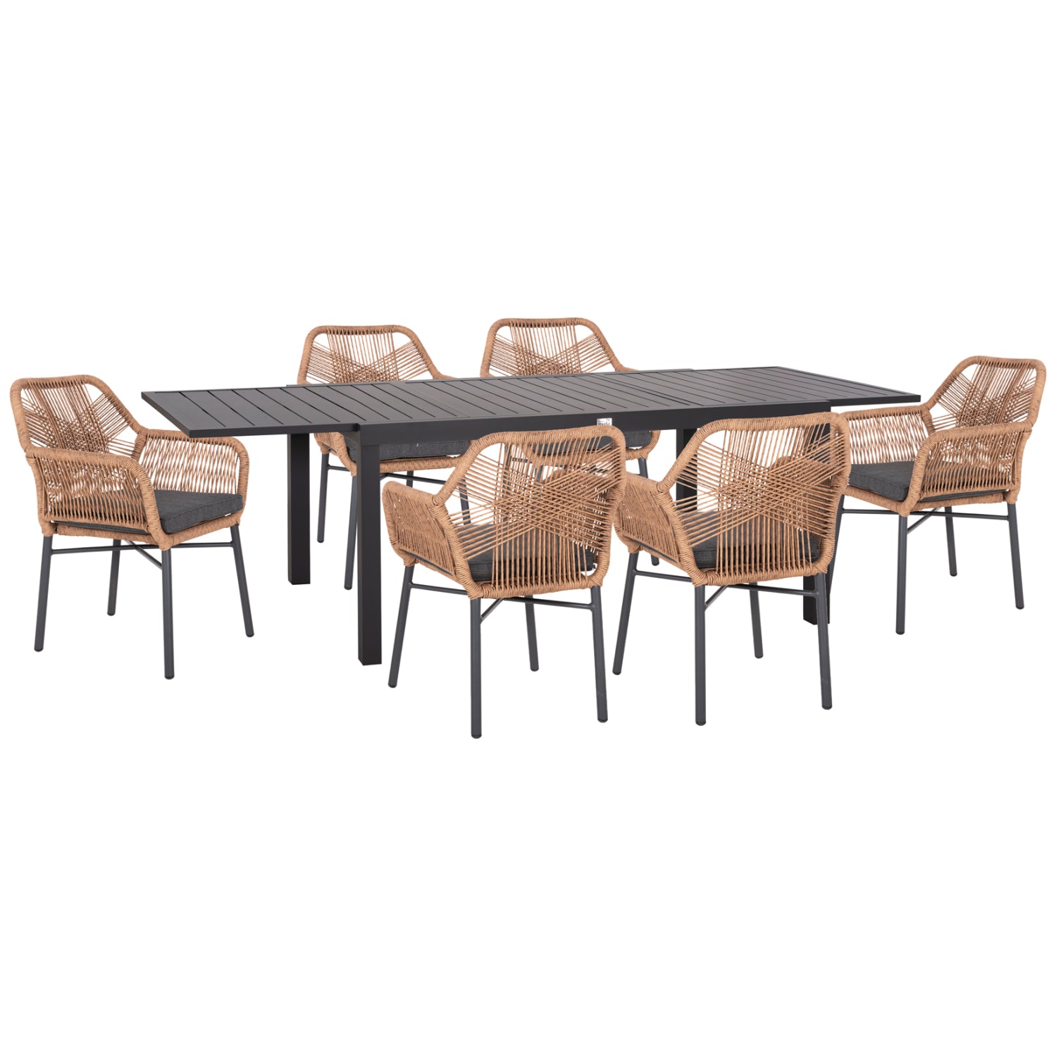 Външен трапезен комплект 7бр Крум тъмно сив алуминий-ператан с маса 160-240x90x73