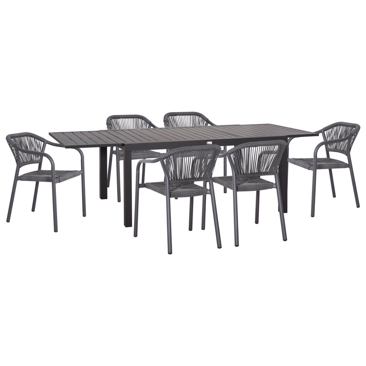 Външен трапезен комплект 7бр Krum тъмно сив алуминиев ратанов с маса 160-240x90x73