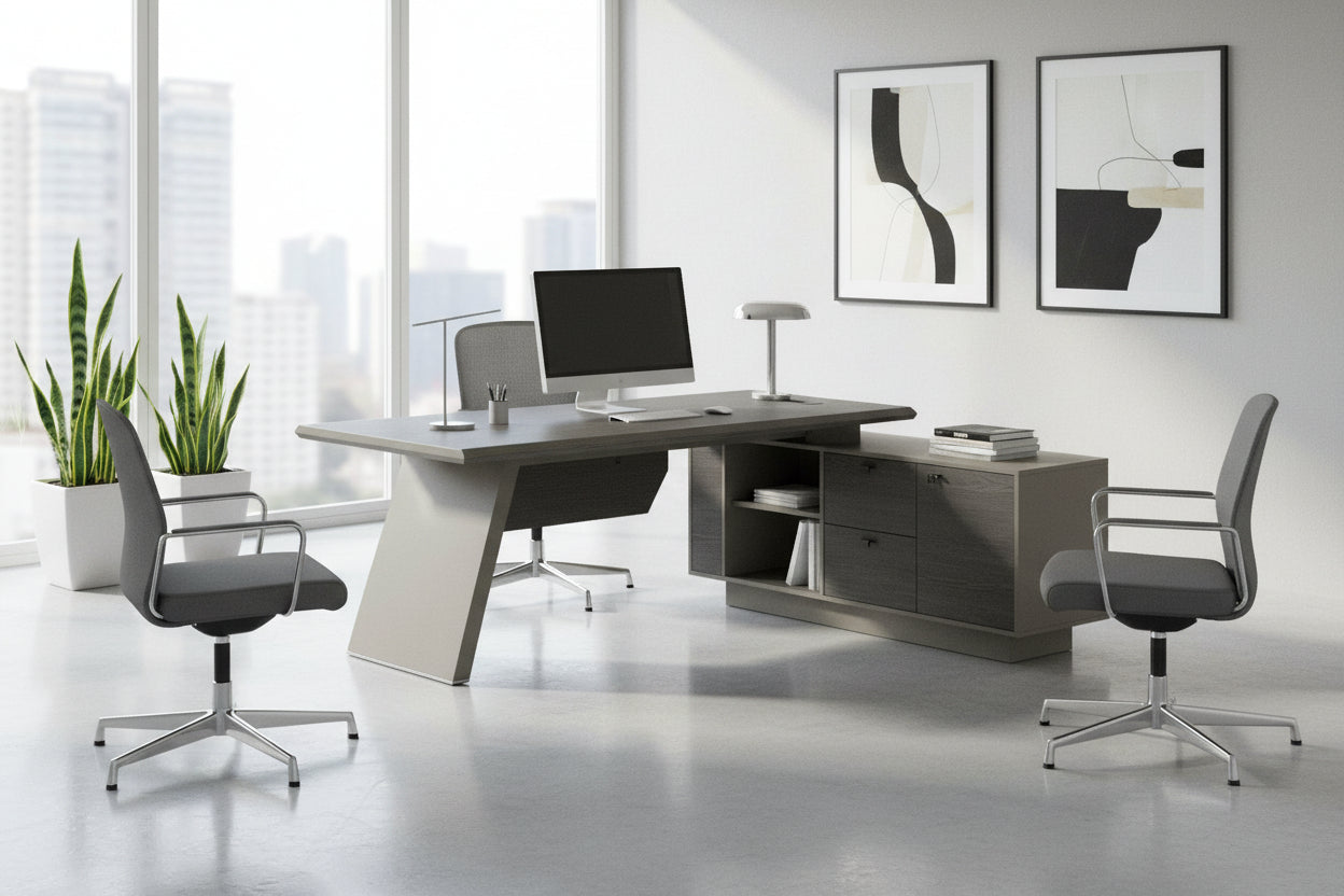 Професионално бюро серия LUX 196x150x75h см. реверсивен ъглов/ мока цвят