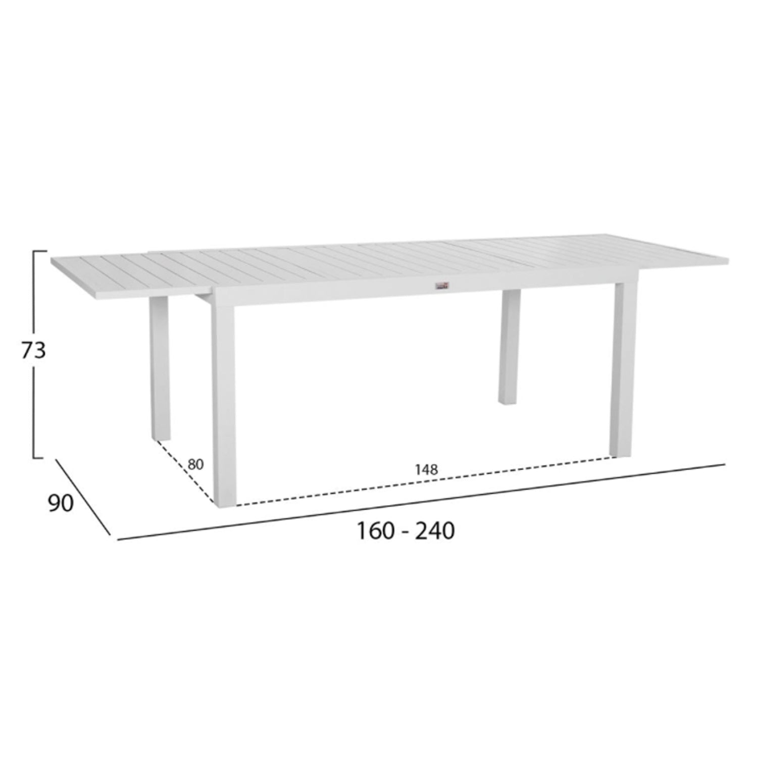 Външен трапезен комплект 5бр KRUM /маса 160-240x90x73 бял алуминий-ператан-текстил