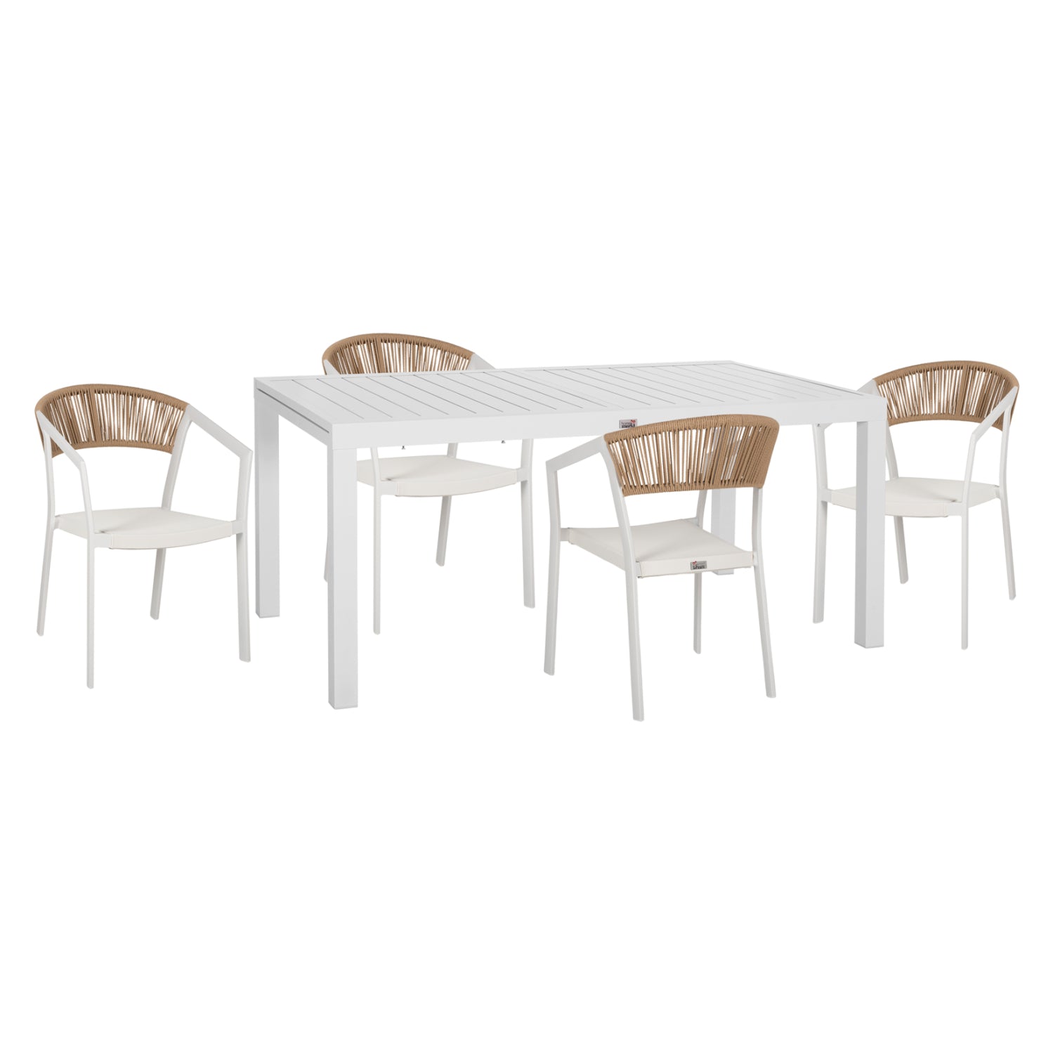 Външен трапезен комплект 5бр KRUM /маса 160-240x90x73 бял алуминий-ператан-текстил