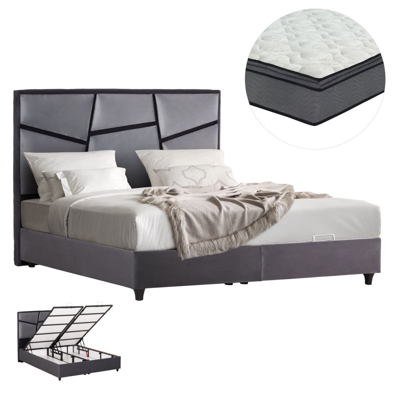 Двойно легло  IRIDA  сиво кадифе 160x200см