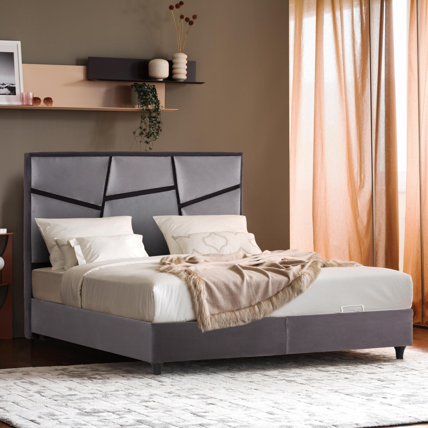 Двойно легло  IRIDA  сиво кадифе 160x200см