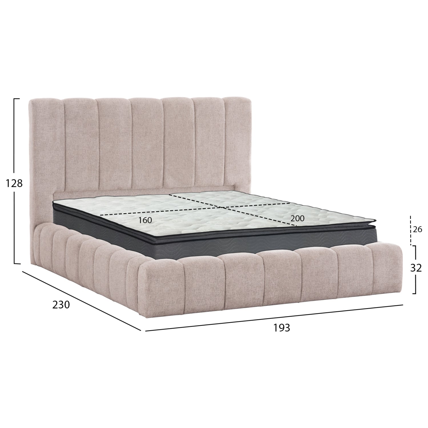 Спалня с матрак и механизъм  REMO  160х200 см бежово букле