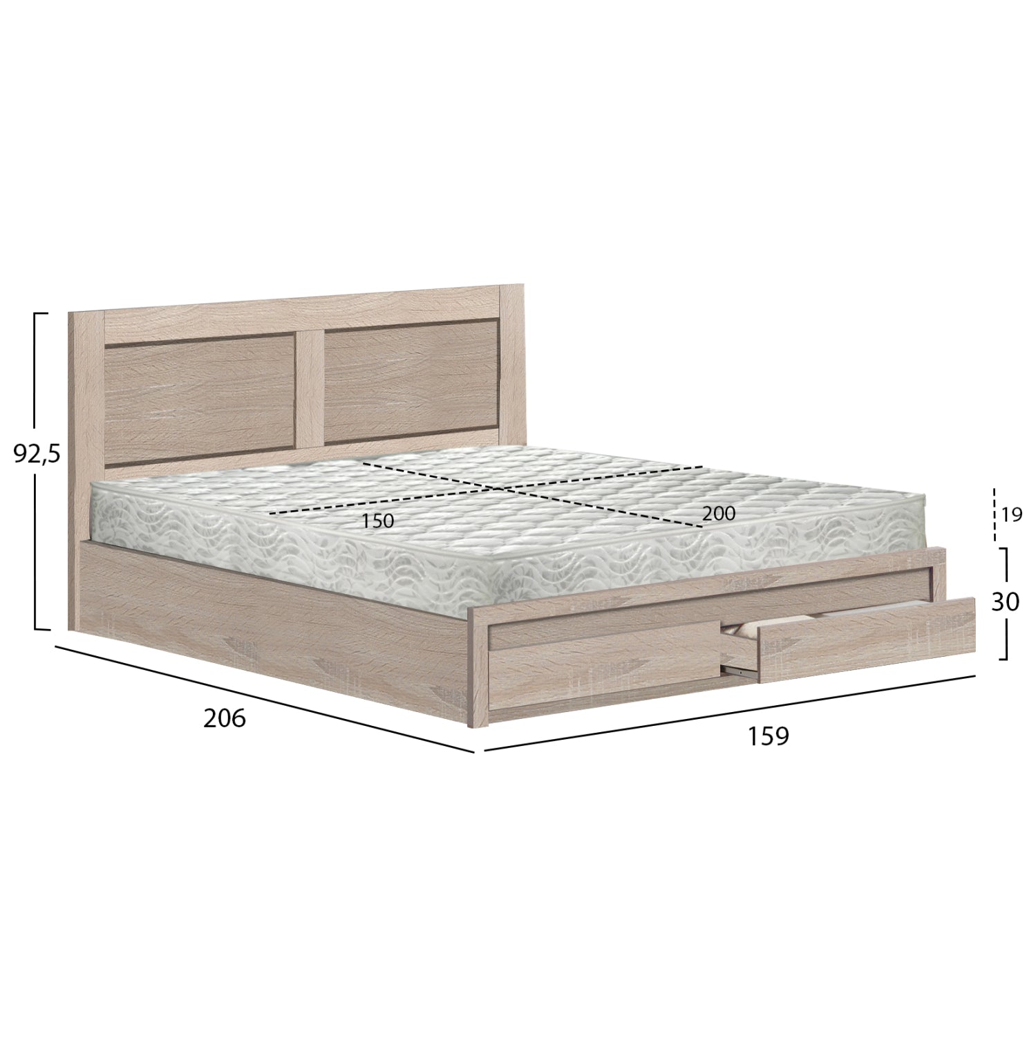 Двойно легло CAPRI  сонома цвят  150x200cм