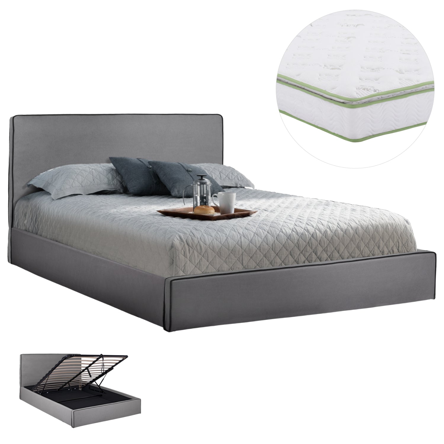 Двойно легло с място за съхранение ALLIE  и матрак за 160x200cm