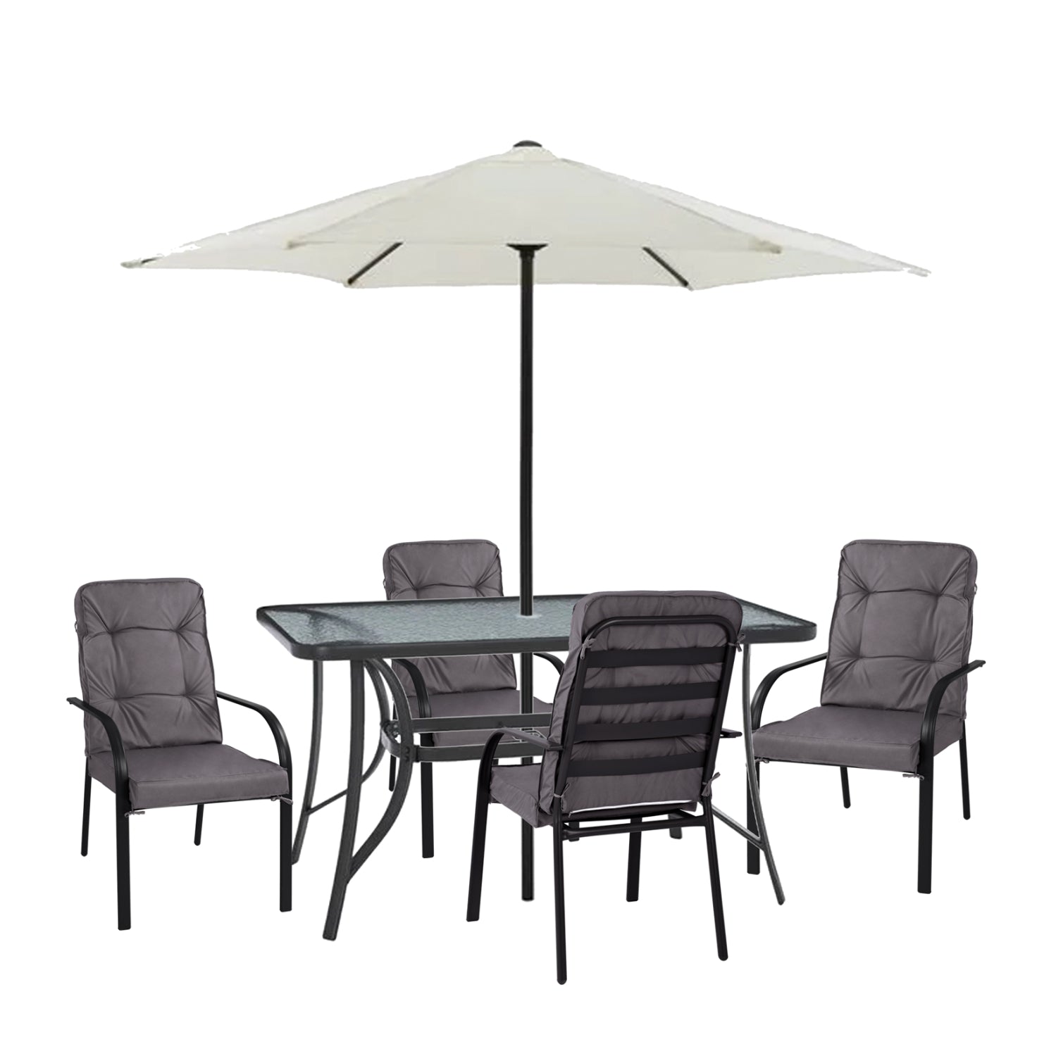 Трапезен комплект с чадър маса endika с 4 кресла--сив