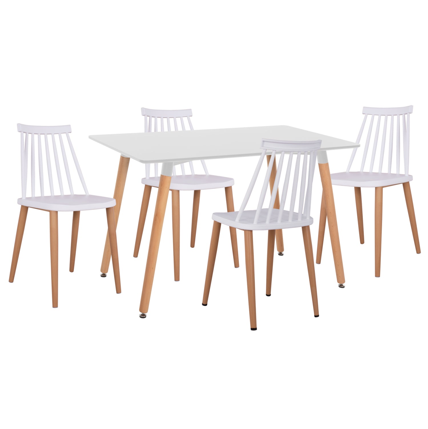 Трапезен комплект 5бр минимален КГ21172 мдф плот в бяло-рамка от естествено дърво