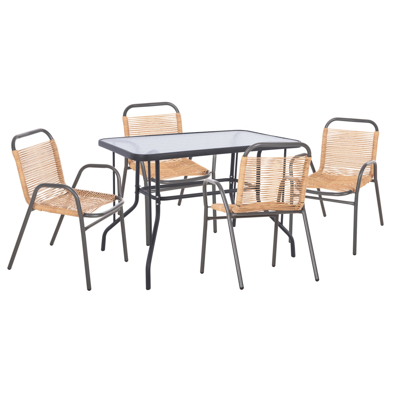 Градински комплект AVRIL 5бр метални столове и маса 110x60 сиво-естествено