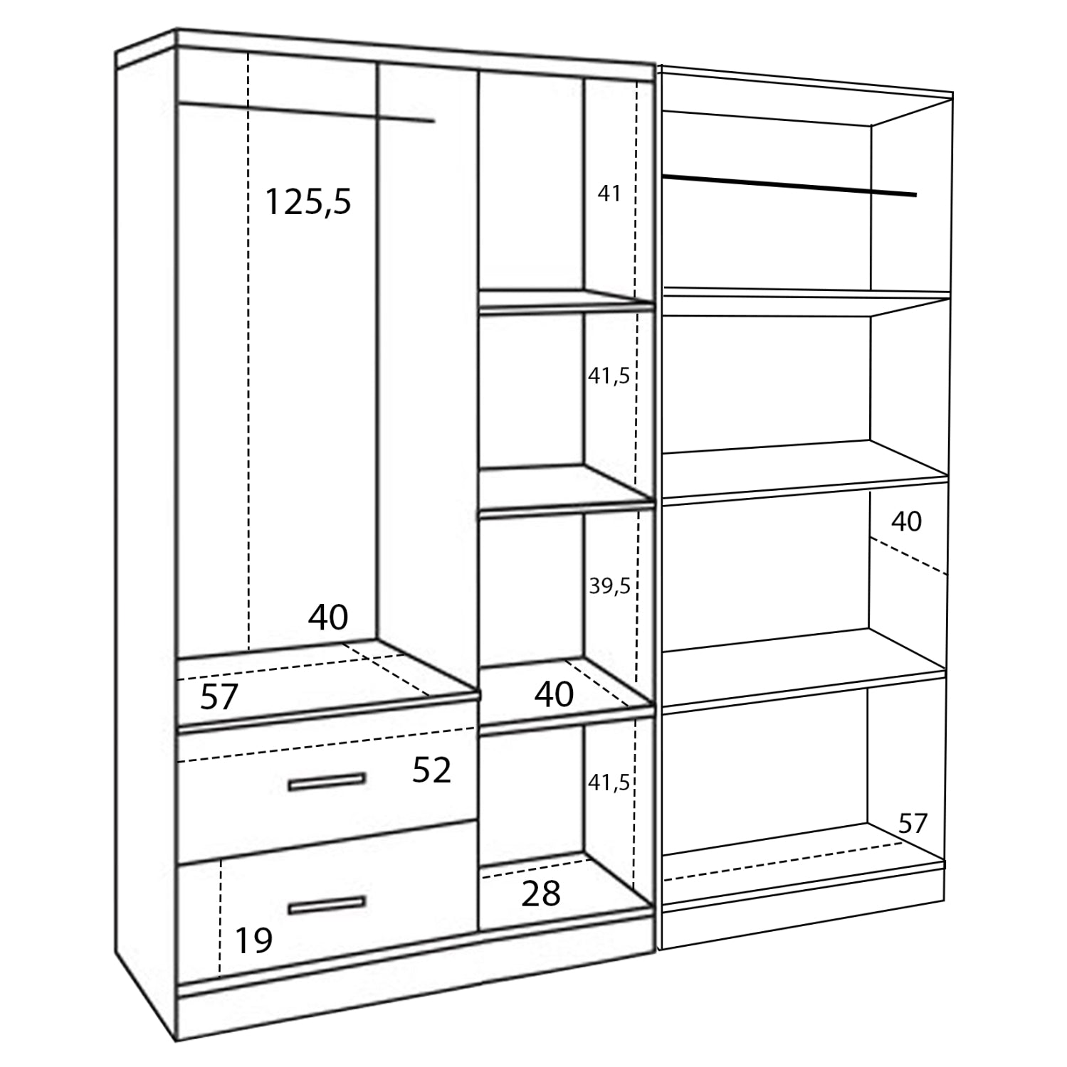 5-крилен гардероб  CAESAR  зебрано цвят меламин 150x42.5x181см