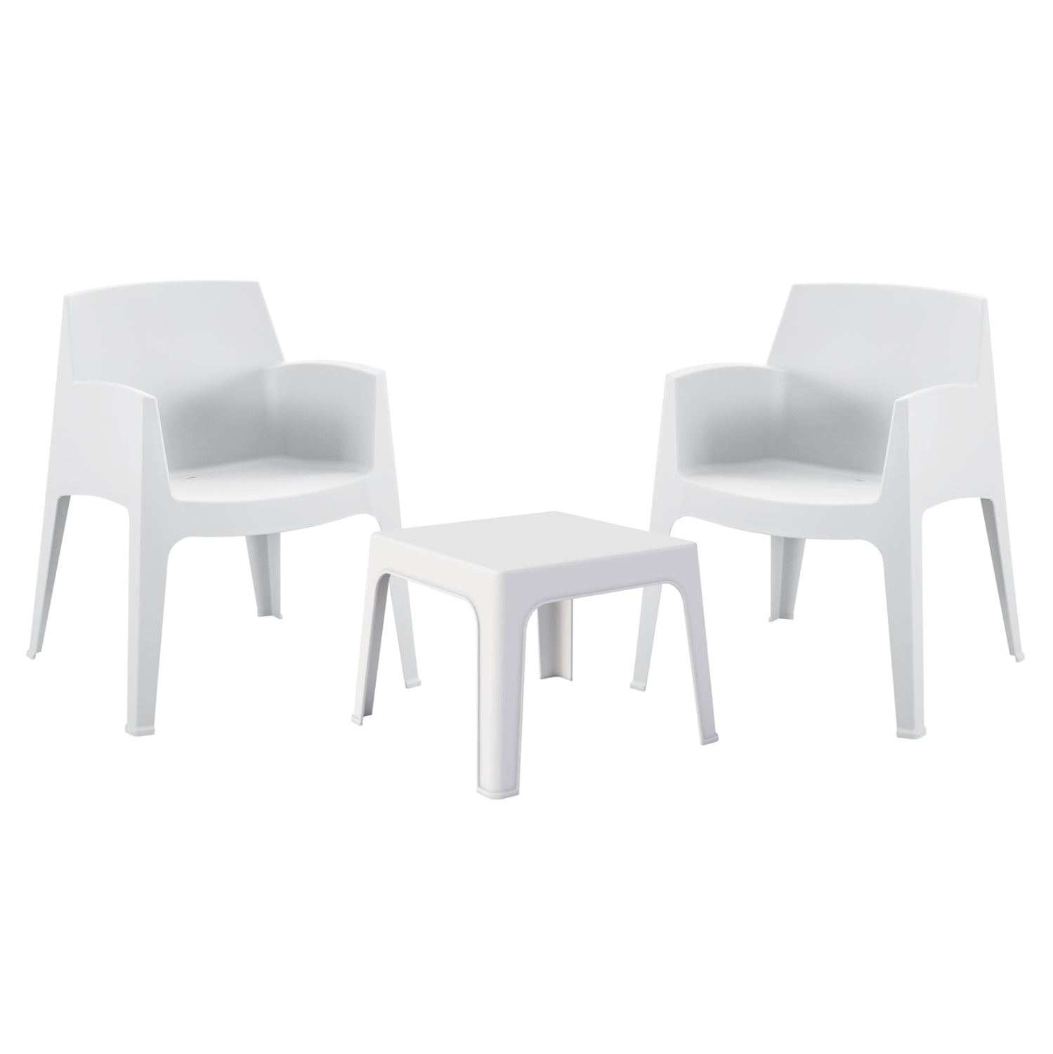 Комплект от 3 елегантни полипропиленови кресла и маса - бял