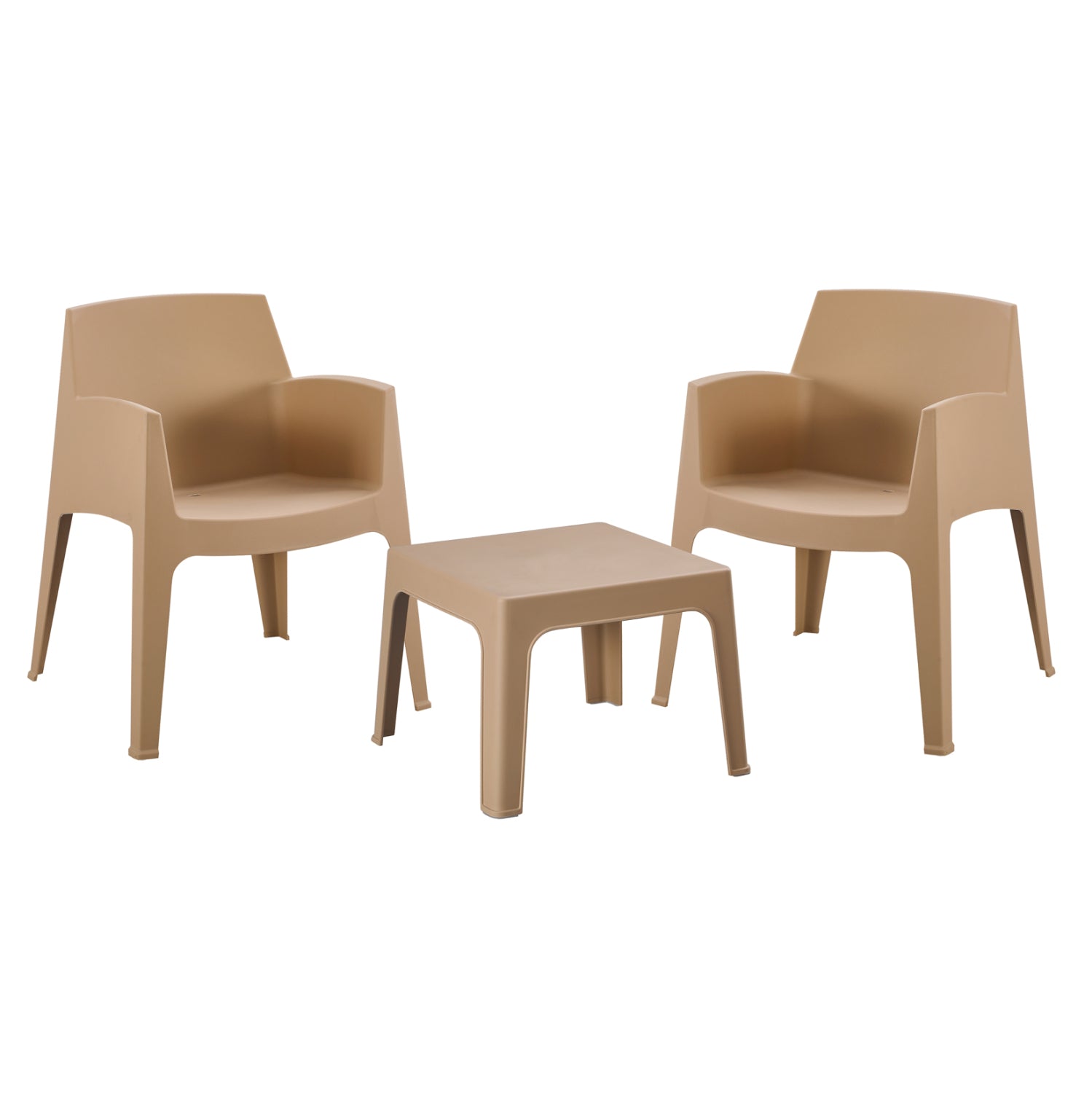 Комплект от 3 елегантни полипропиленови кресла и маса  - капучино