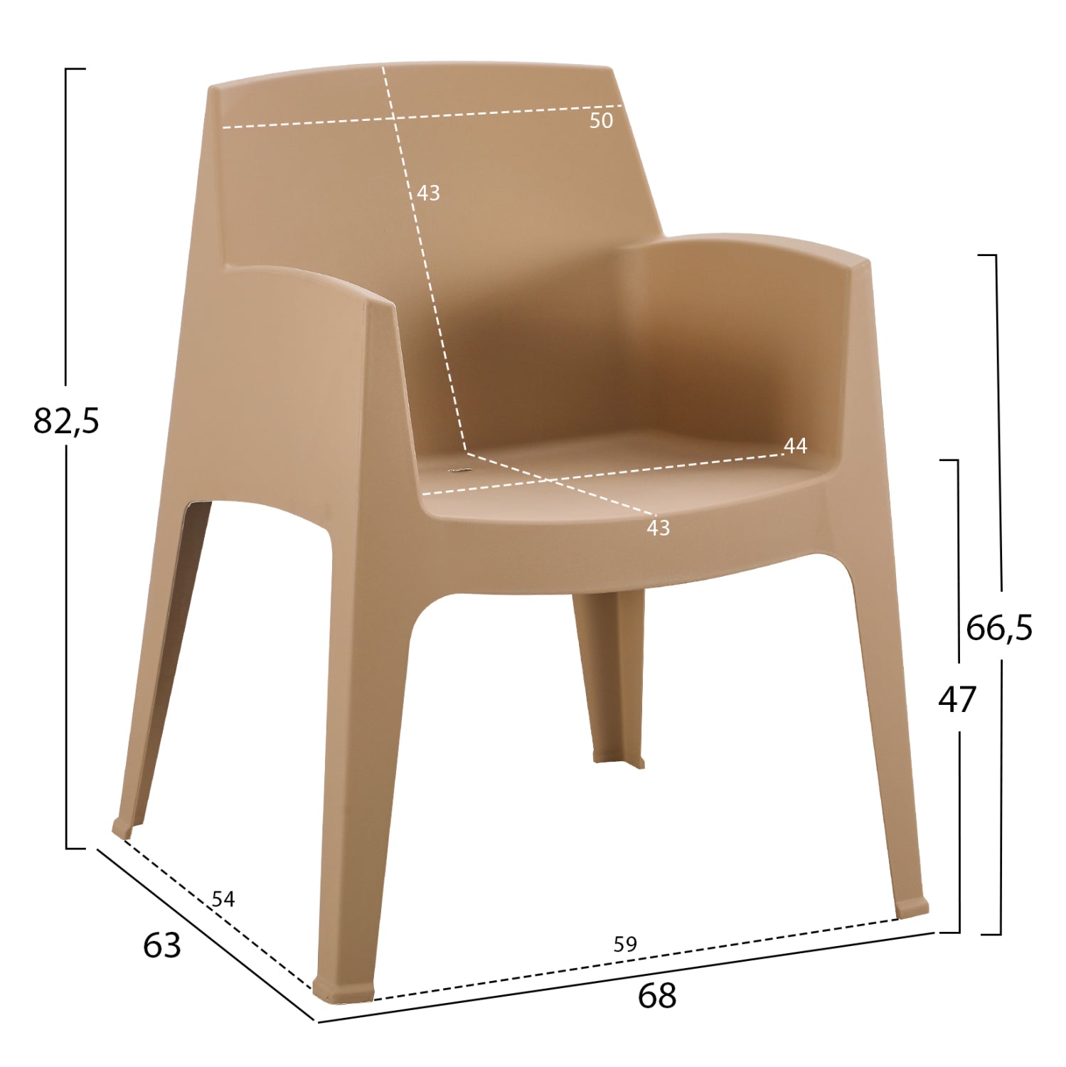 Комплект от 3 елегантни полипропиленови кресла и маса  - капучино