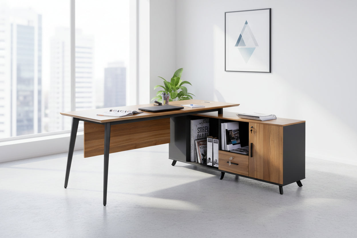 Офис бюро SUPREME с обращаем ъгъл цвят меден дъб  200X160X75см