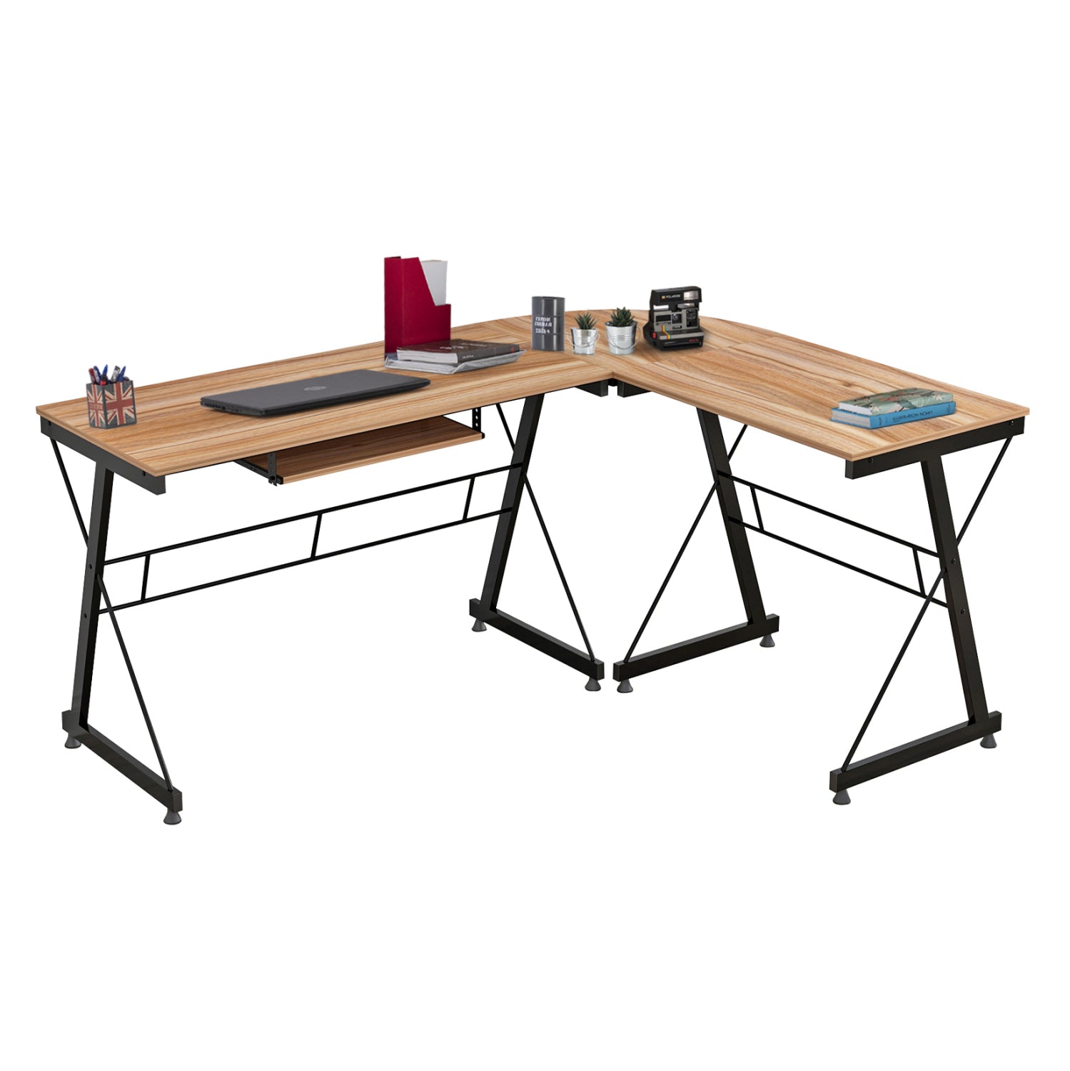 Ъглово бюро цвят орех с черни крака 2127 / 158X120X74см