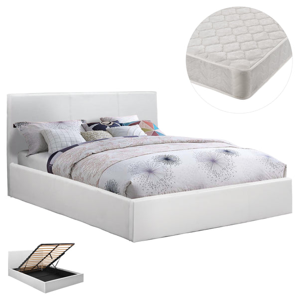 Легло Bobbi бял PU 150x200 см с матрак и място за съхранение