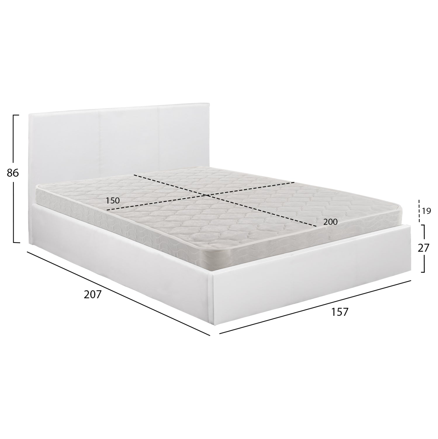 Легло Bobbi бял PU 150x200 см с матрак и място за съхранение